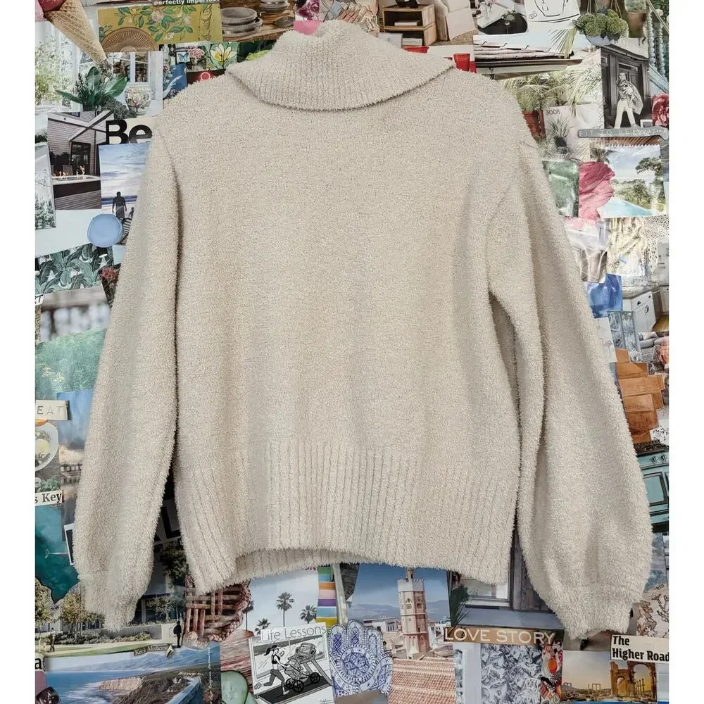 Cream Kaisley Fuzzy Turtleneck Puff Sleeve Sweater S - Picture 4 of 4